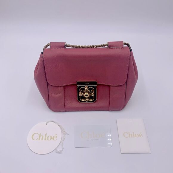 Auth Luxe Chloe Fuchsia Leather Elsie Shoulder Bag Hardware Turn Lock Excellent - Picture 8 of 16